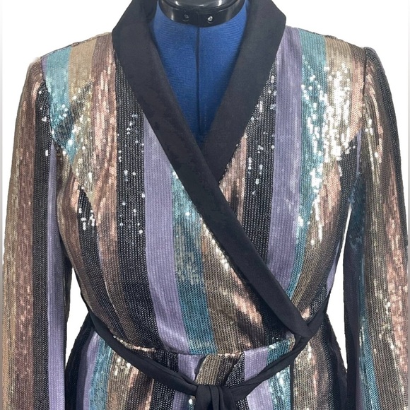 Venus Colorful Striped Sequin Tuxedo Dress Woman’s Sz 6, Faux Wrap, Zipper Retro - Picture 6 of 13